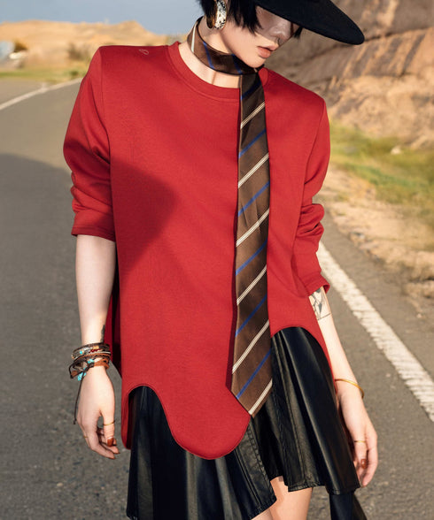 Wave Hem Long Sleeve Top